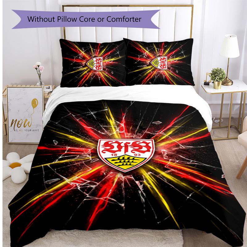 Set Lenzuola Stampato Calcio VfB Stuttgart 3 Pezzi, Comodo Set Copripiumino per Camera da Letto Amico della Pelle
