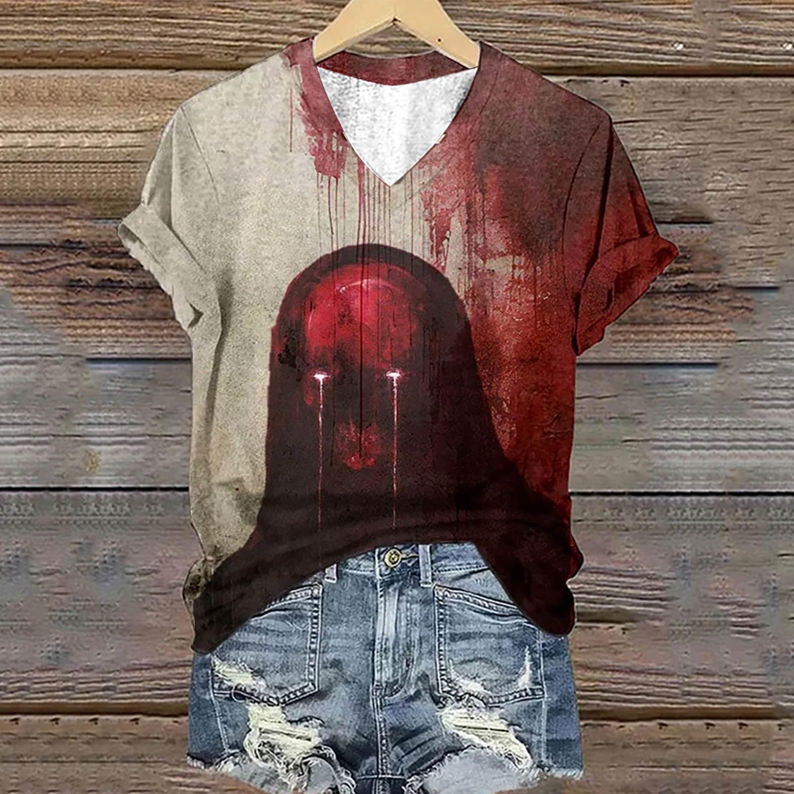 

Мужская и женская повседневная свободная футболка с принтом, пуловер с v-образным вырезом и короткими рукавами L