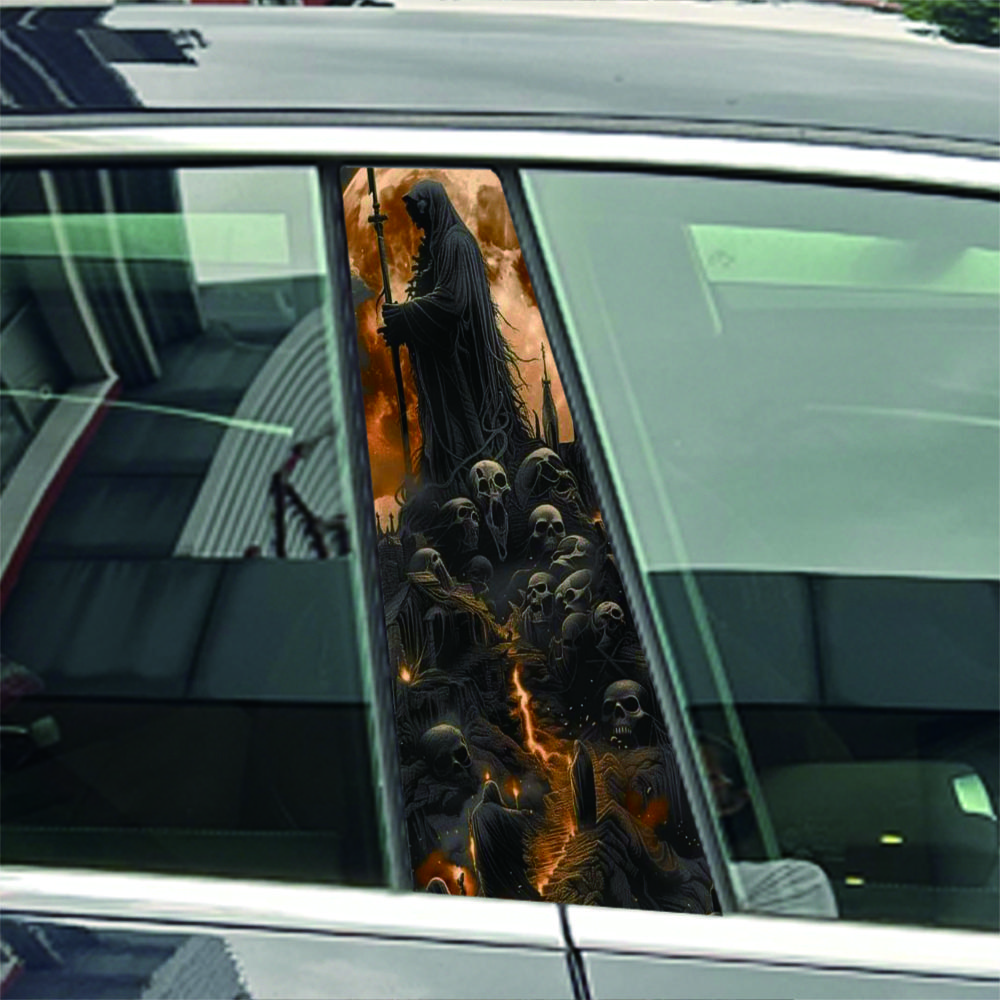 Devil Skeleton Samurai Skull Head Car B Pillar Sticker Waterproof Center Column Cover Scratches Sunscreen Car Accessories