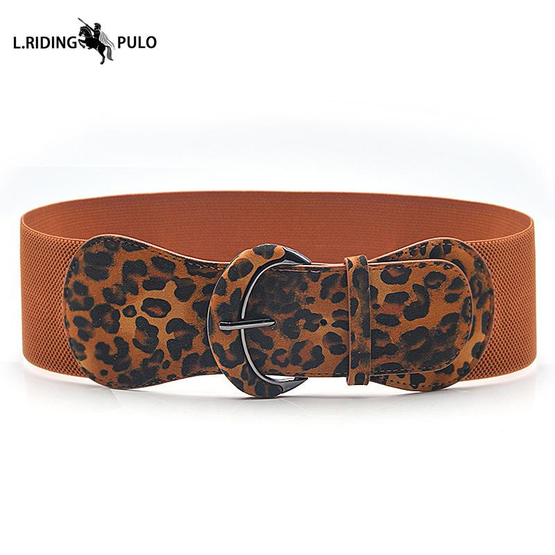 

Модный пояс Платье Женский пояс Кожаная пряжка Анималистичный принт Эластичный широкий пояс 76cm