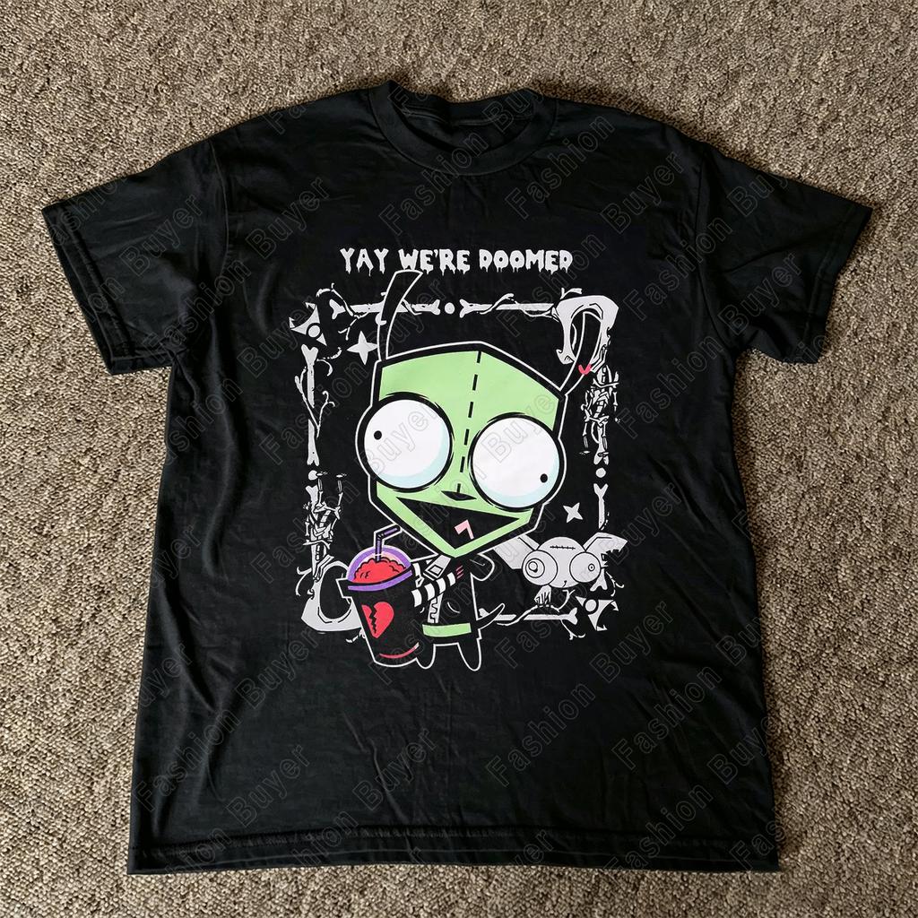 Vintažiniai Invader Zim Animacinio Filmo Spaudiniai Trumpomis Rankovėmis Marškinėliai Retro Unisex Grafiniai Marškinėliai 90-ųjų Nostalgija Vasaros Gatvės Apranga Y2K Marškinėliai Viršus