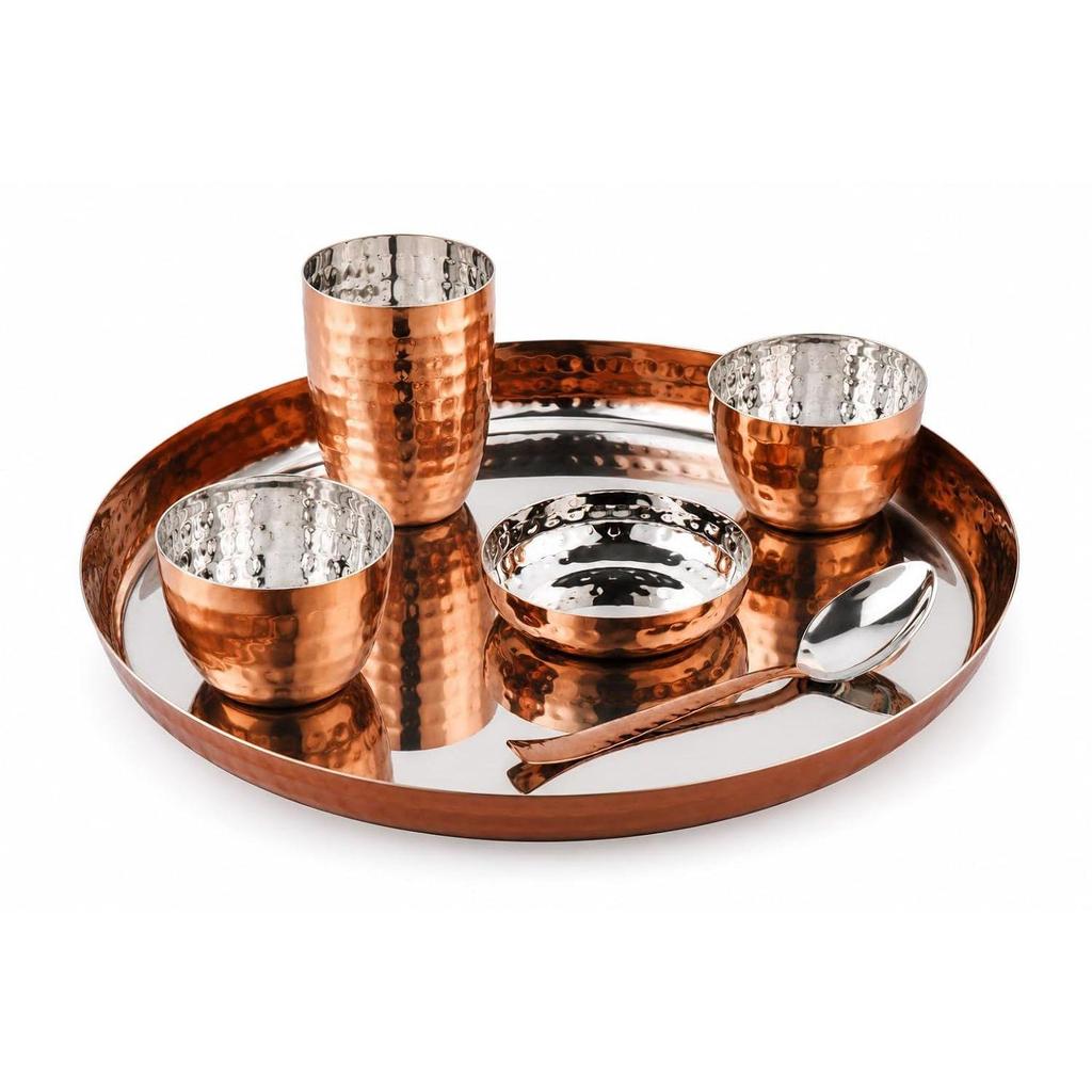 Hammered Stainless Steel Copper Dinner Set of 6, Pure-Copper Plated Dining Set, Durable, Gift for Anniversary