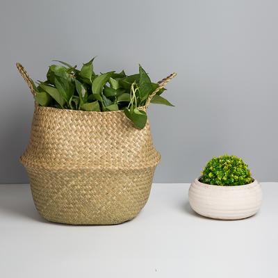 Wicker Storage Basket with Handle Hand-Woven Laundry Basket Foldable Seagrass Pot Home Garden Storage Box Decoration 38/45cm