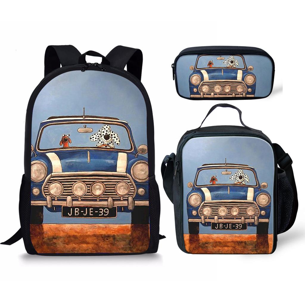 Klassisch Beliebt Neuheit Seltsam Lustig Auto 3D Druck 3 Stück/Set Pupille Schultaschen Laptop Tagesrucksack Rucksack Lunchtasche Federmäppchen