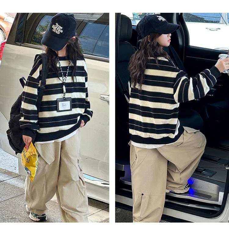 Modisches gestreiftes zweiteiliges Sweatshirt-Set für Mädchen für Frühling/Herbst 2025 - Trendige Kinderbekleidung