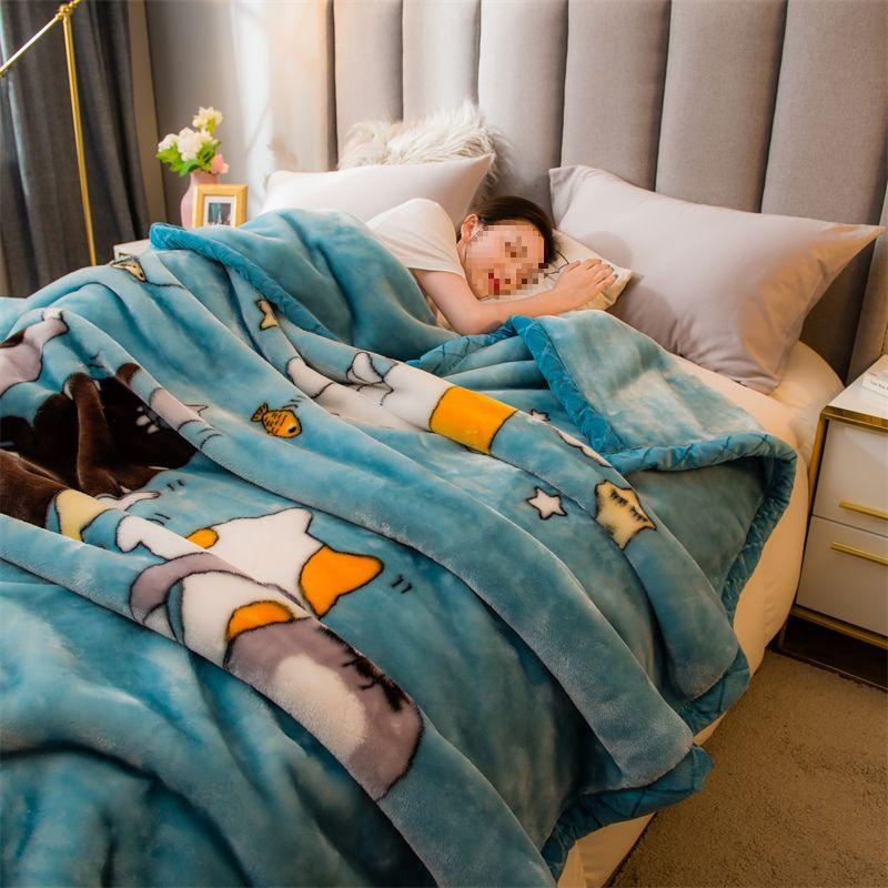 G5Z Thickened Raschel & Coral Flannel Winter Blanket for Dorms & Bedrooms