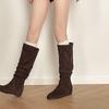 2025 new fashion splicing casual round head knight boots women's autumn and winter retro European and American height-increasing and thin fashion