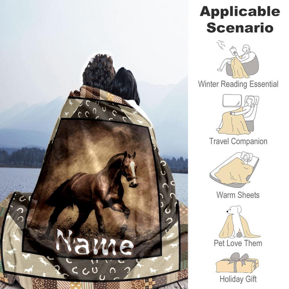 Horse Customize Your Name Blanket Cozy Customizable Blanket Warmthful Decor Great for Office Chair Bedding Bed Seaside for All Occasions