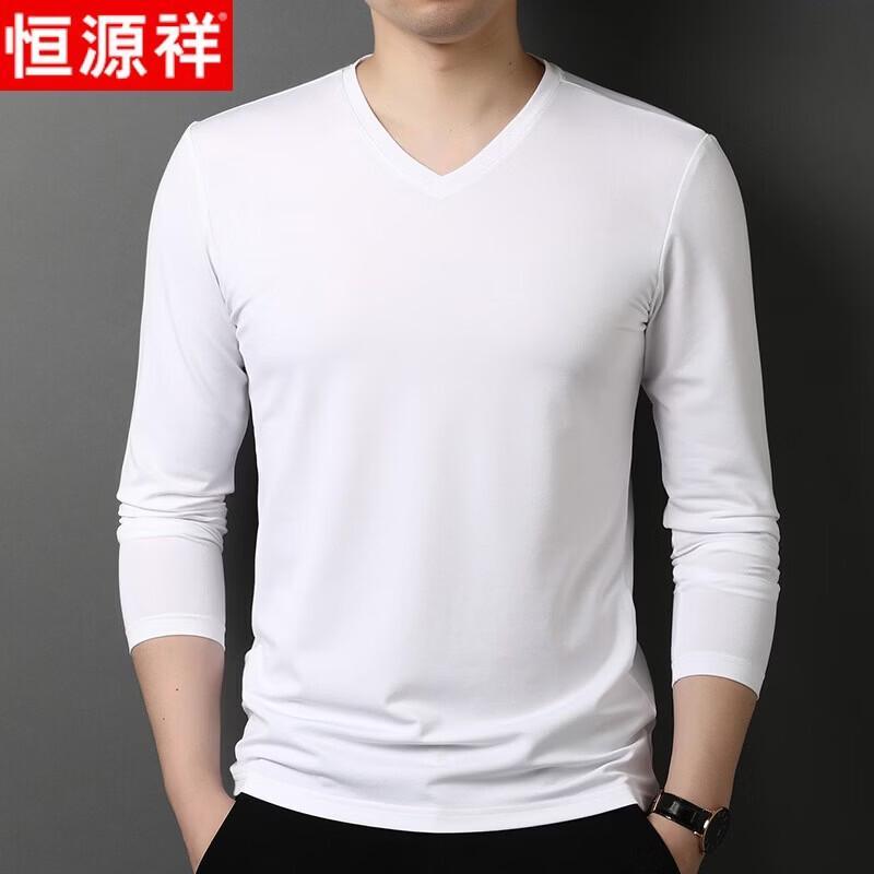 

Hengyuanxiang Men s Silk Blend V-Neck Long-Sleeve T-Shirt M