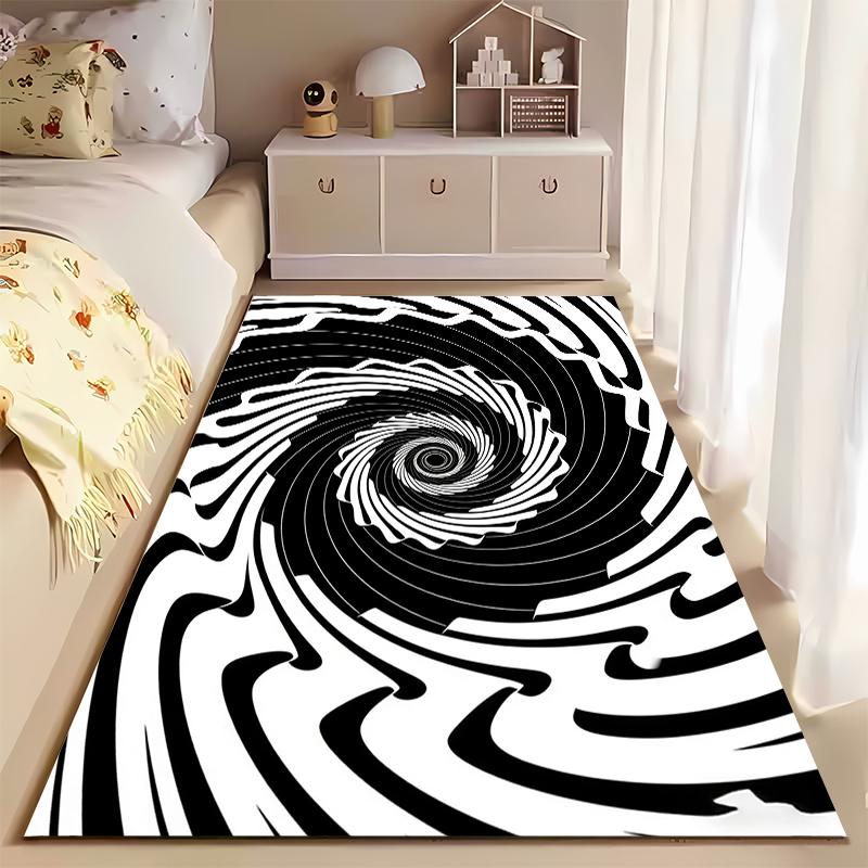 Modern Black and White Swirl Pattern Carpet for Living Room Decor Suitable for use as an anti-slip for living room bedroom sofas