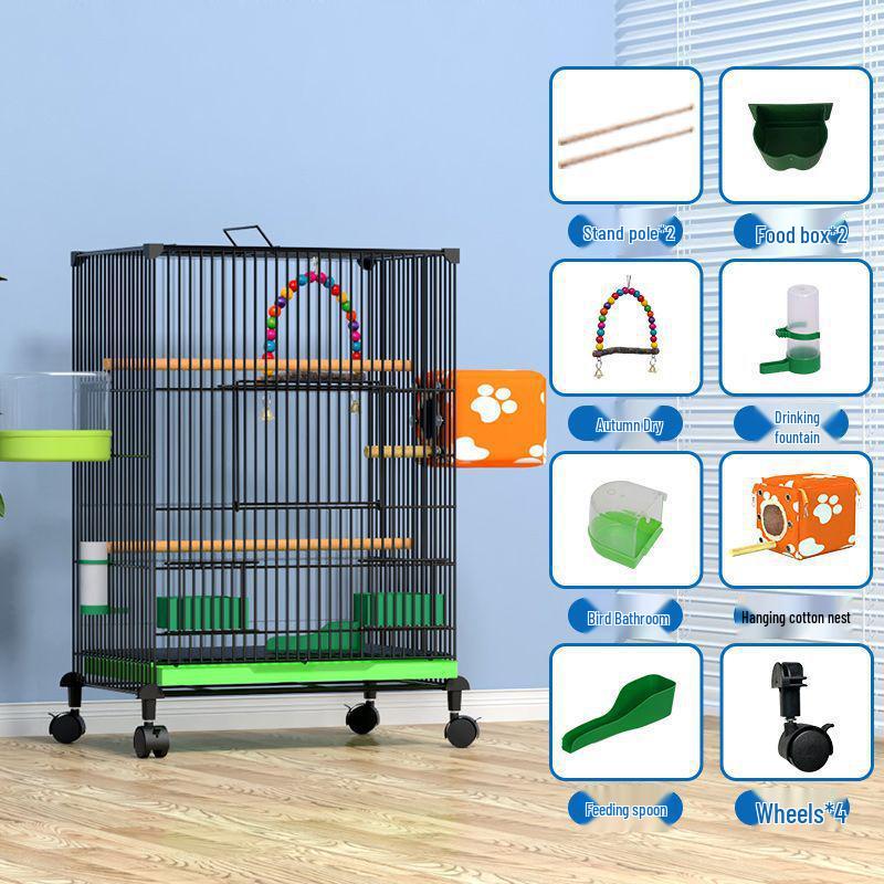 

Посилена велика клітка для великих птахів, таких як какатіли та піони, з гніздовою коробкою 70cm H, 42x31cm, with wheels, Package 5 чорний