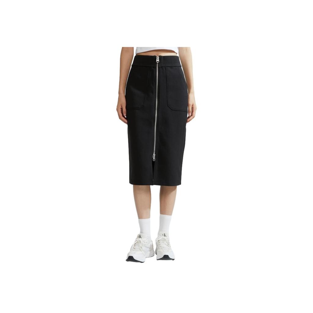 Calvin Klein Minimalist Large Pocket Zipper Knit Bodycon Casual Long Skirt Women skirts Space-Black J222329-BEH