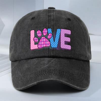 Pet Paw Print Love Graphic Baseball Cap Unisex Adjustable Casual Polyester Sports Hat