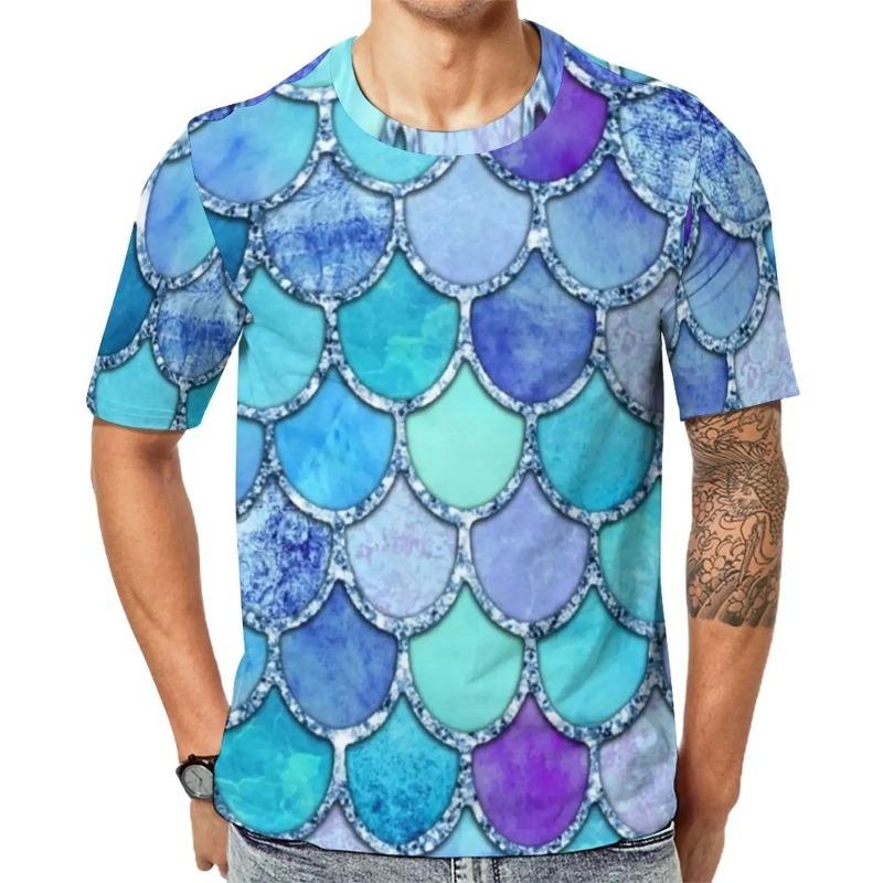 Módní Zajímavý Obrázek Rybí Šupiny Pánské Tričko Trend Digitální Tisk Ležérní Tričko s Krátkým Rukávem a Kulatým Výstřihem