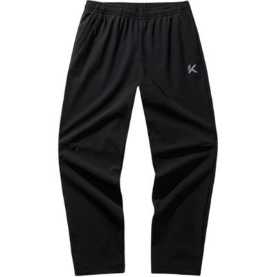Comfortable Casual Simple Straight Leg Mid Waist Fleece Knitted Sports Pants Men Bottoms Basic-Black 152441319N-1