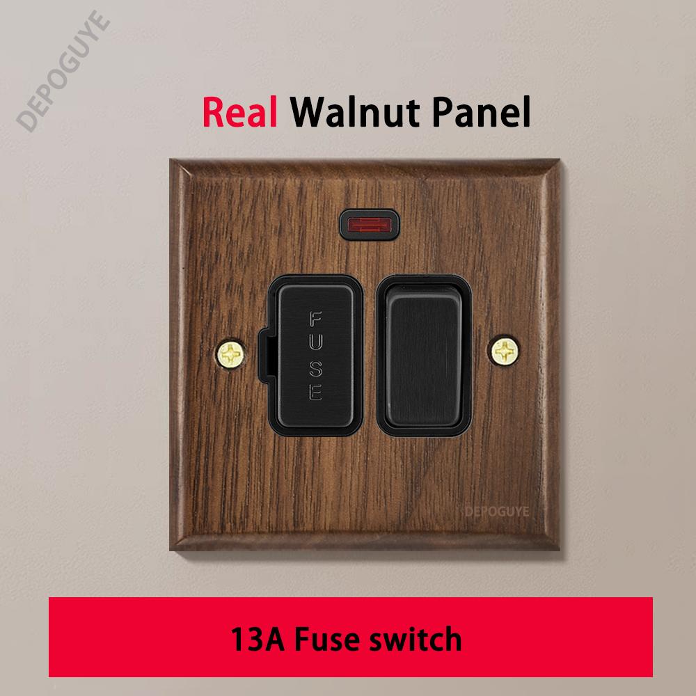 Black Retro Walnut Wall Toggle Switch Panel 1-4Gang 2Way Solid Wood Double EU/FR Socket Universal Usb C Electrical Power Outlet