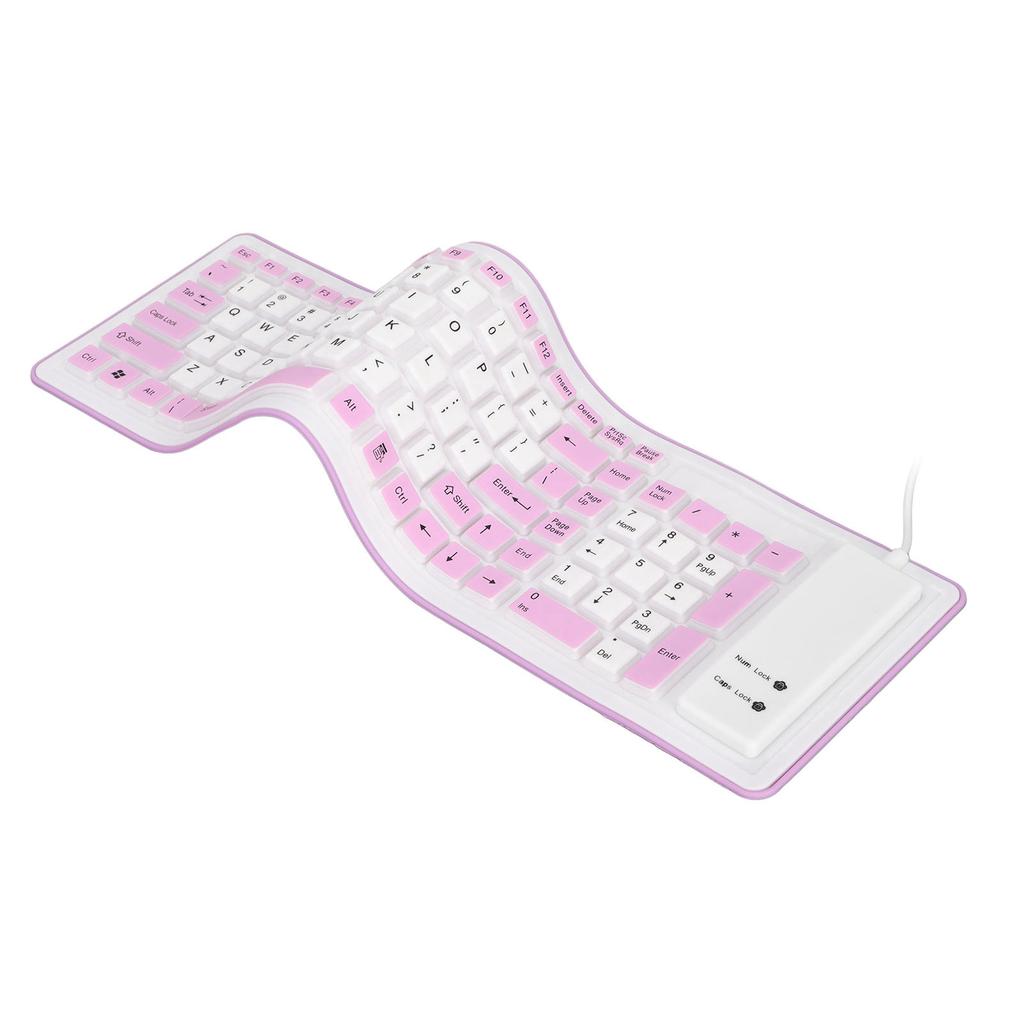 Foldable Silicone Keyboard 103 Keys USB Wired Silicon Foldable Waterproof Mute Fadeless Foldable Keyboard for PC Laptop