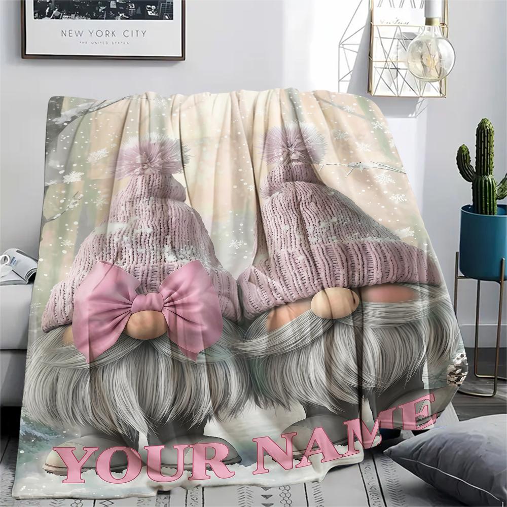 1PC Custom Name Purple Winter Gnomes Patterned Flannel Blanket Suitable For All Seasons for Home Decor Warmth and Comfort Gifts Holiday Present_lx