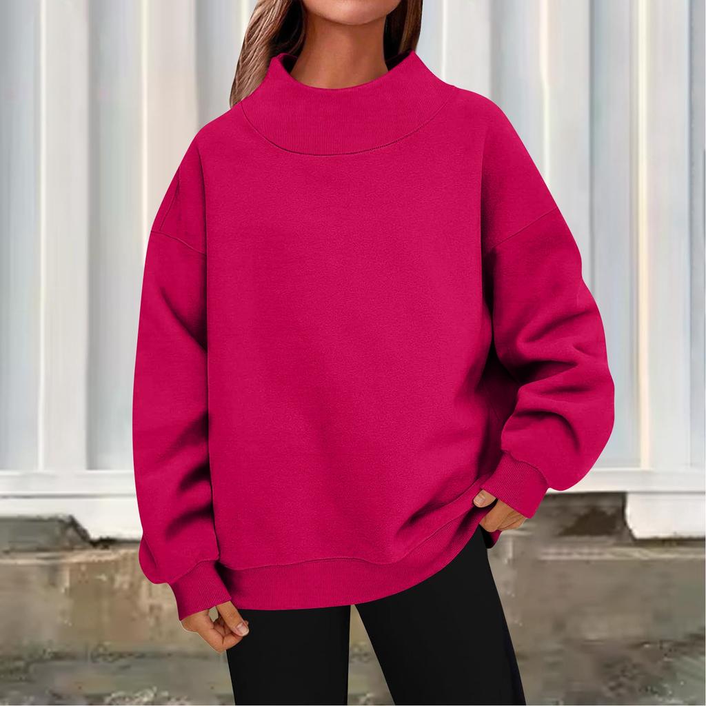 Women's Fashionable Casual Color Round Neck Long Sleeved Pullover Loose Sports Shirt Sweatshirt Top