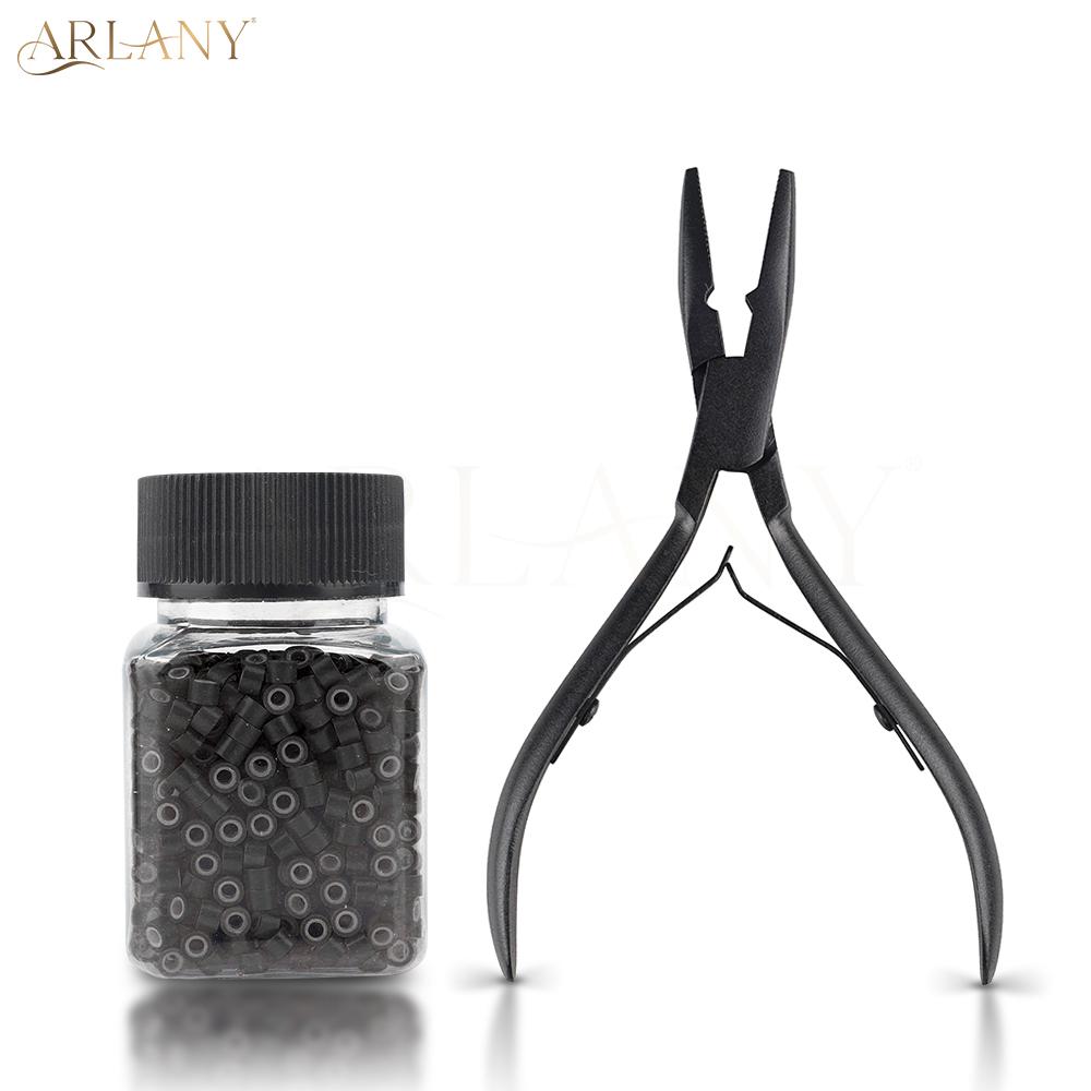 ARLANY Hair Extension Pliers 1000Pcs 4mm Micro Beads for Weft Extension Microlink Pliers Silicone Hair Extension Beading Tool
