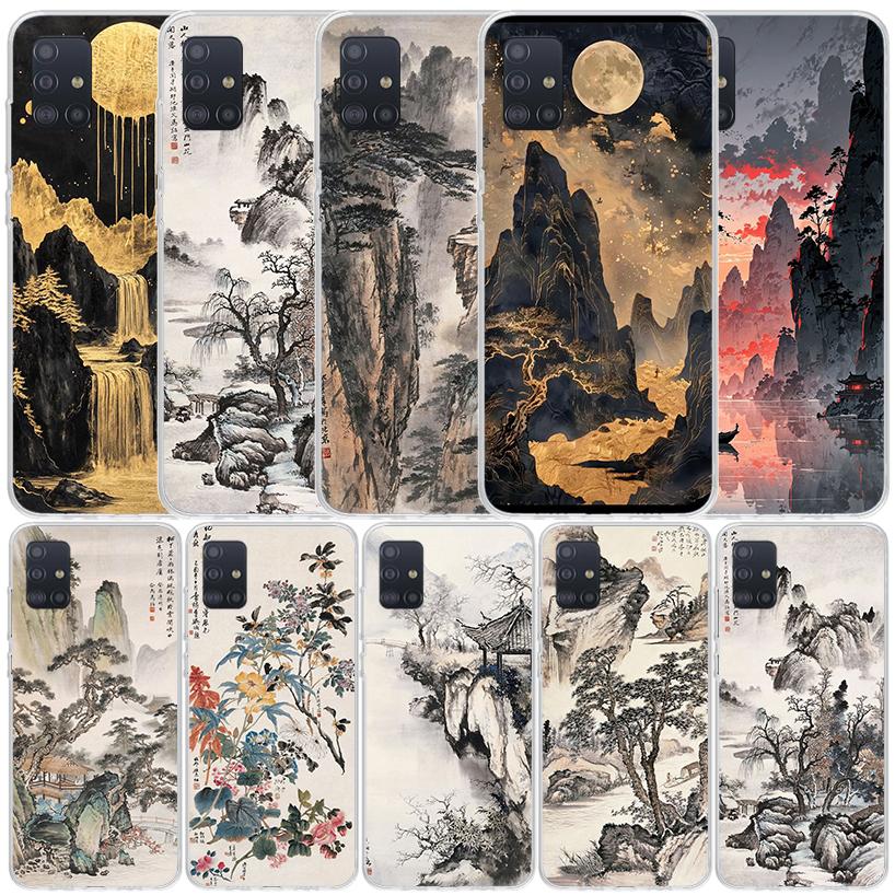 Chinese Style ink Painting Art Soft Cover for Samsung Galaxy A12 A22 A32 A52 A72 A02S Phone Case Note 20 Ultra 10 S10 Plus A51 A
