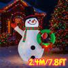 7.8FT/2.4M Inflatable Snowman Waving Holding Christmas Wreath with Lights, Outdoor Yard Decoration