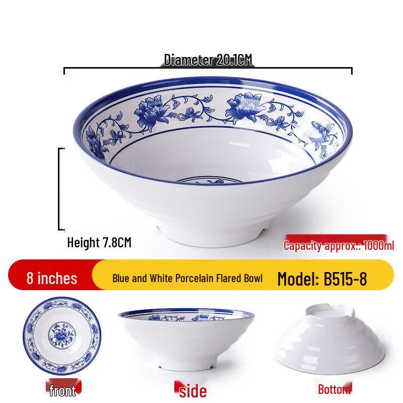 Sweet Elegant Melamine Blue & White 8-inch Soup Bowls (2-pack)