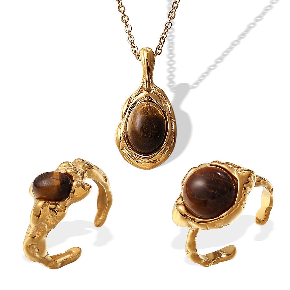 Niche High-End Tiger'S Eye Stone Ring French Commuter Versatile Design Natural Stone Necklace