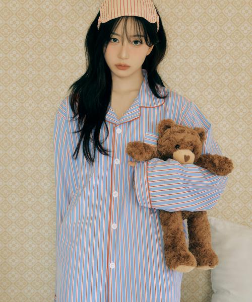 [Dossy] 2-Piece Silky Fit Sierre Long-Sleeve Couple Pajama Set [Shipped from Korea] 100% Authentic