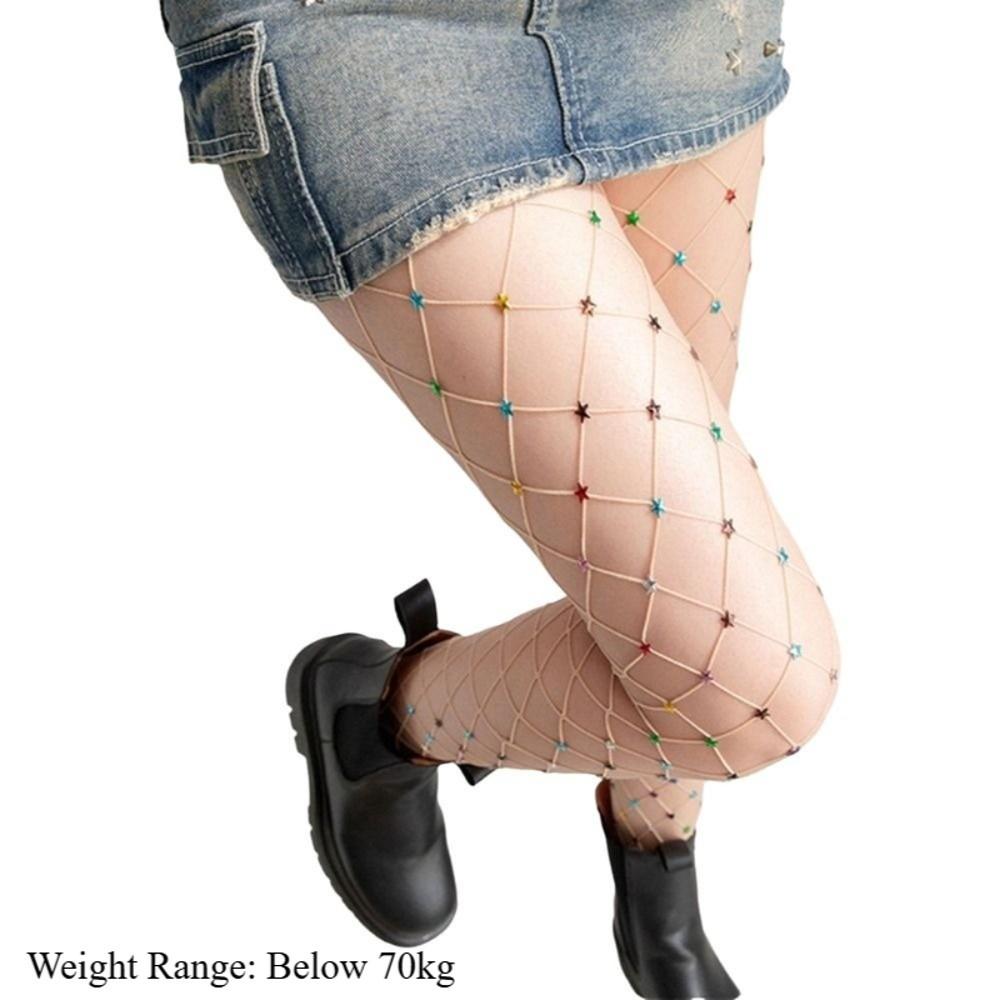 Star Accents Fishnet Pantyhose Diamond Mesh Mesh Stockings Sexy Party Hosiery  Stage Performance
