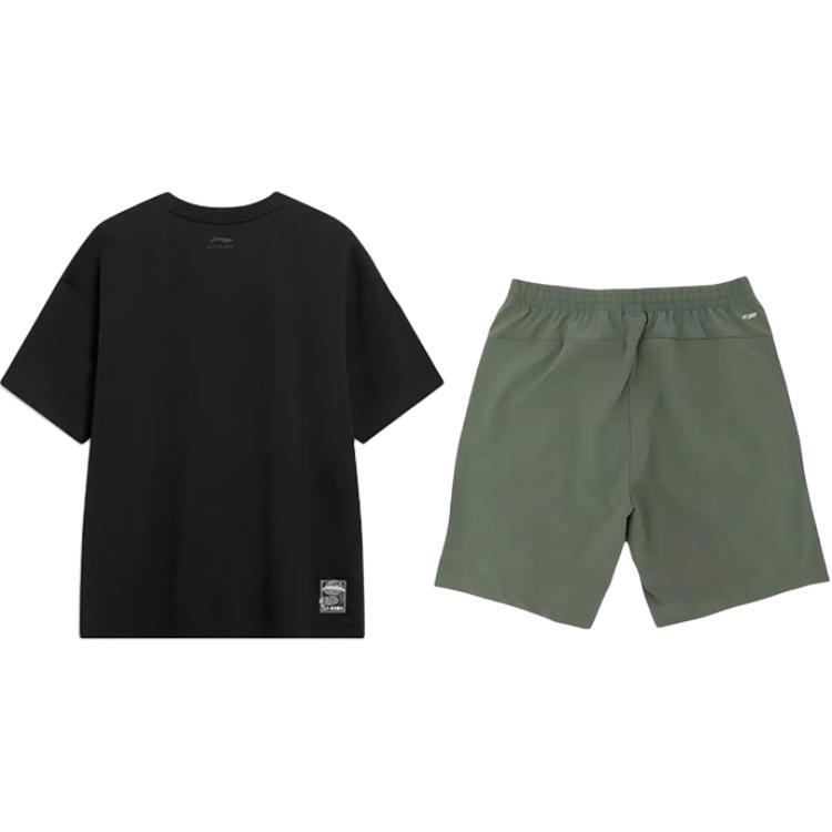 Li-Ning Retro Letter Print Round Neck Pullover Fashion Versatile Casual Sports Suit Unisex Suit YHSU207-1+YKSV147-1