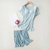 New Arrival Modal Lady Short Sleeve Pajamas Set with Bra Pad Bra One Piece Half Sleeve Shorts Striped Relaxed Fit Large Size Home Wear Set
