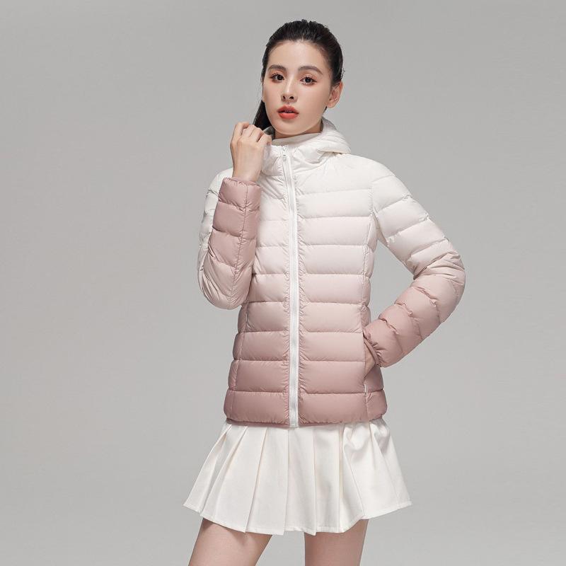 Autumn and winter new light down jacket women's short hooded casual fashion thin gradual change color white duck down jacket