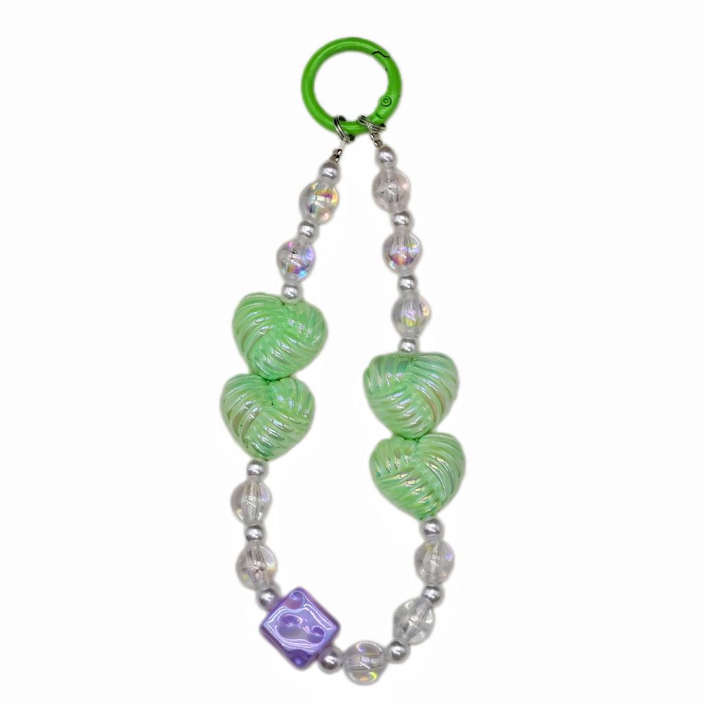 Creative Candy Color Heart Phone Chain Beaded Keychain Pendant for Bags and Earphone Cases