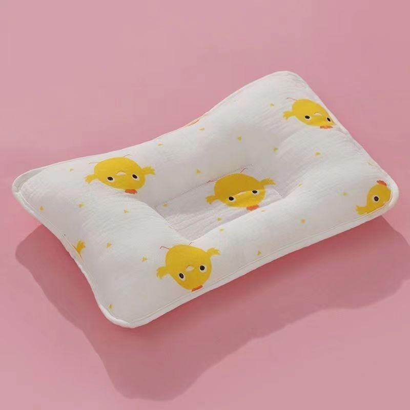 Baby Pillow Pure Cotton Gauze Baby Styling Pillow Lace Cotton Newborn Head Anti-Bias Head Correction Low Pillow 0-6