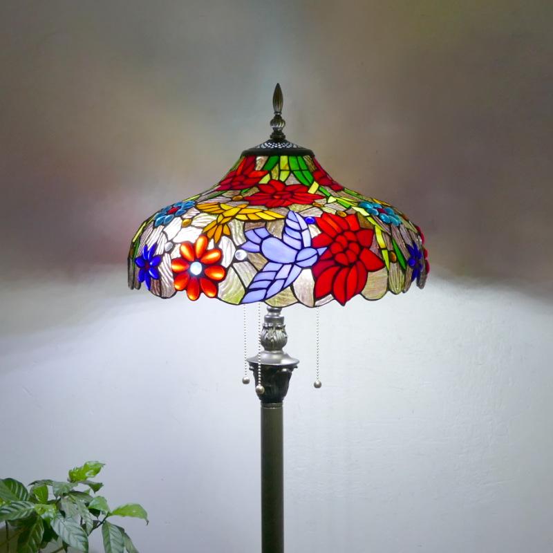 Retro Nordic Style Tiffany Floor Lamp - Colored Glass Light for Living Room, Bedroom, or Study.