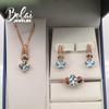 Bolaijewelry Naturalny błękitny topaz sq7.0mm/8.0mm pierścionek z kamieniami szlachetnymi kolczyki wisiorek zestaw biżuterii 925 sterling silver delikatna biżuteria dla kobiety