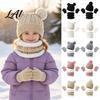 Five Finger Winter Gloves for Toddlers Kids Warm Knit Set Bear Ear Hat Fleece Lined Neck Gaiter & Weather Resistant Thermal Set Full Gloves,