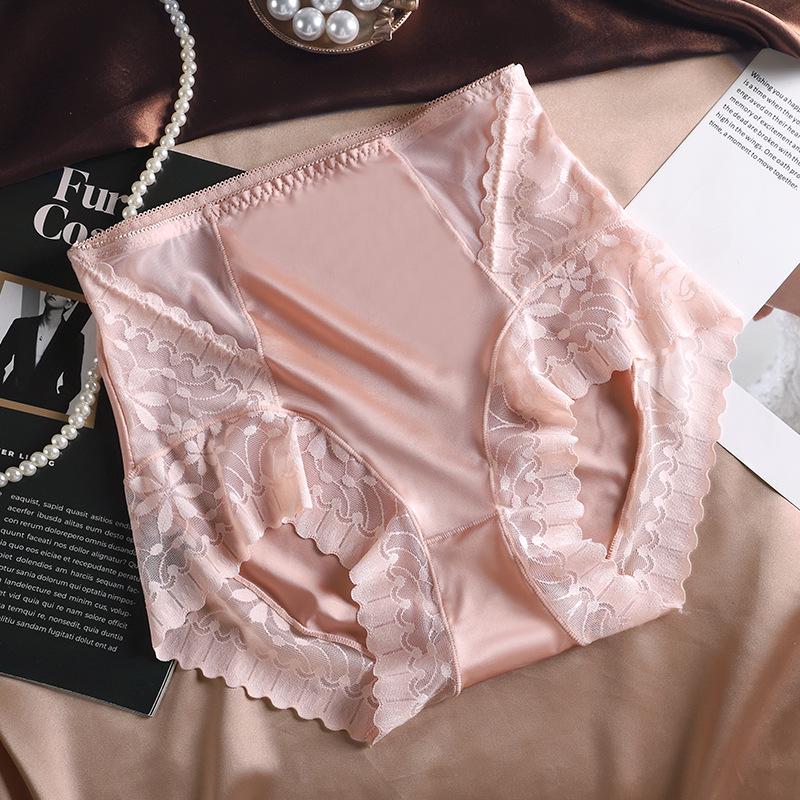 2024 Autumn/Winter Women's High-Waist Silky Satin Hip-Lifting Breathable Cotton Panties with Antibacterial Crotch