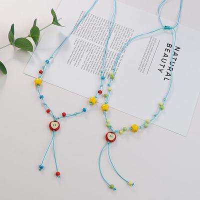 Jingdezhen Childlike Fun Cute Apple Star Pendant Beaded Handwoven Rope Necklace Sweater Chain Accessories