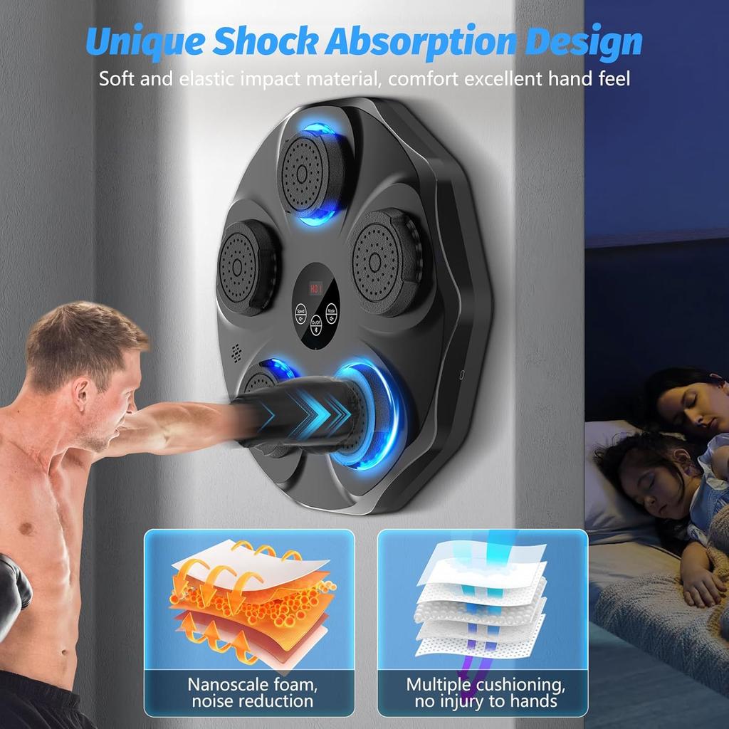 Music Boxing Machine with 9 Modes & 9 Speeds, Wall-Mounted Electronic Punching Trainer for Adults & Kids