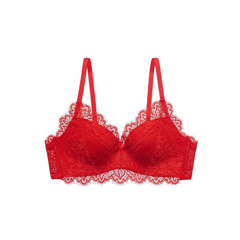 Sexy Pure Lace Small Breasts Gather and Lift the Chest To Prevent Sagging, Not Empty Cup, No Steel Ring Bra Set.