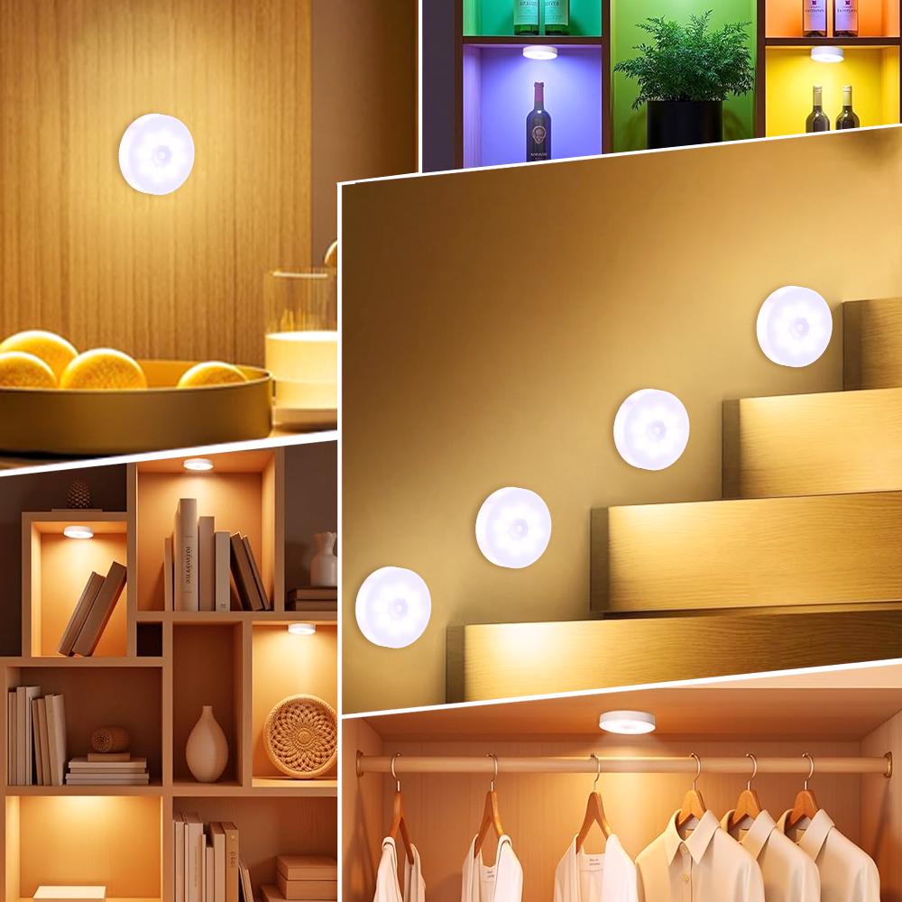 1/3/6pcs Wireless Dimmable LED Night Light for Under Cabinet Lighting, 3 Color Temps Rechargeable Closet Lamp for Wardrobe Stair