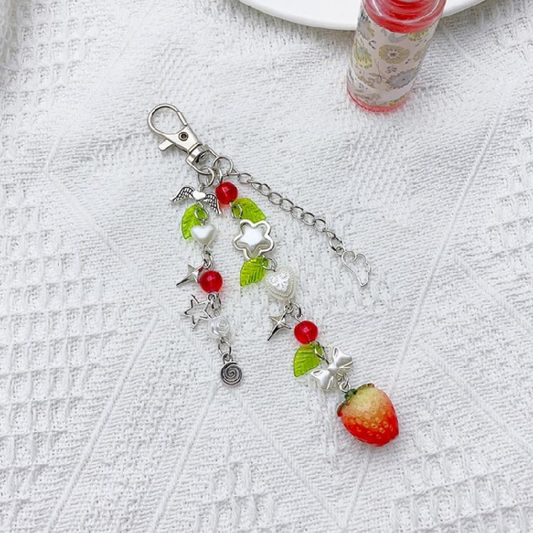 Handmade Keychain Strawberry/Peach Charm Key Chain Colorful Beaded Keyring Charm