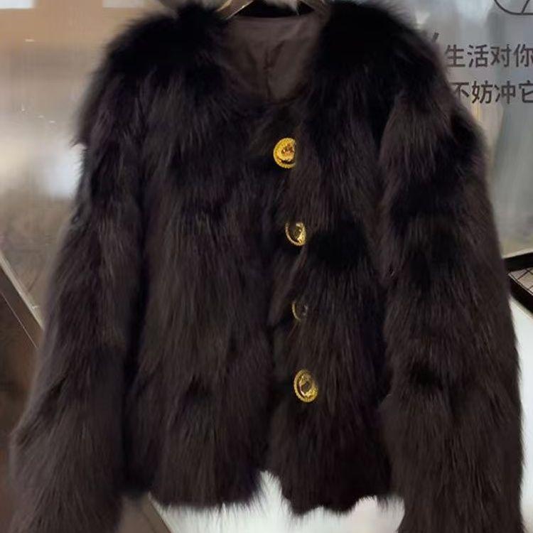 ქალის მოკლე შემოდგომა-ზამთრის ახალი გასქელებული ტემპერამენტიანი პლუშის ტოპი, იმიტაცია მელას ბეწვის ქურთუკი