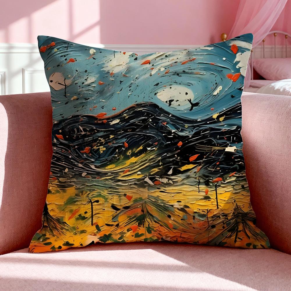 Art JJackson Pollock Art Cushion Cover Breathable Linen Pillowcase Summer Odorless EcoFriendly Invisible Zipper Washable