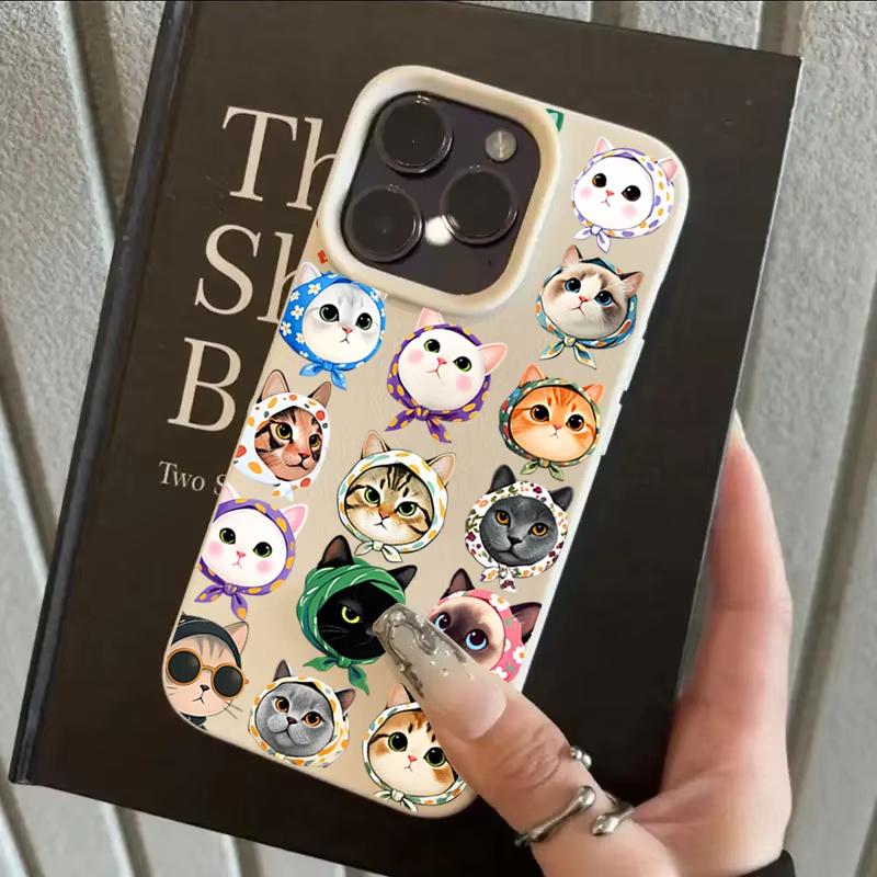 Cute Full Screen Cat Lychee Texture Silicone Phone Case For iPhone 17 Pro Max 11 12 13 14 15 16 Pro 14 Plus 17 Air Soft Cover