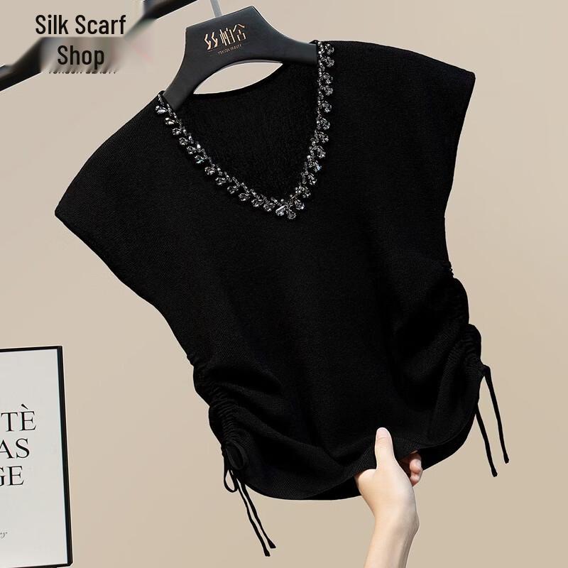 Sibaishe Women s Embellished V-Neck Sleeveless Knit Top XL