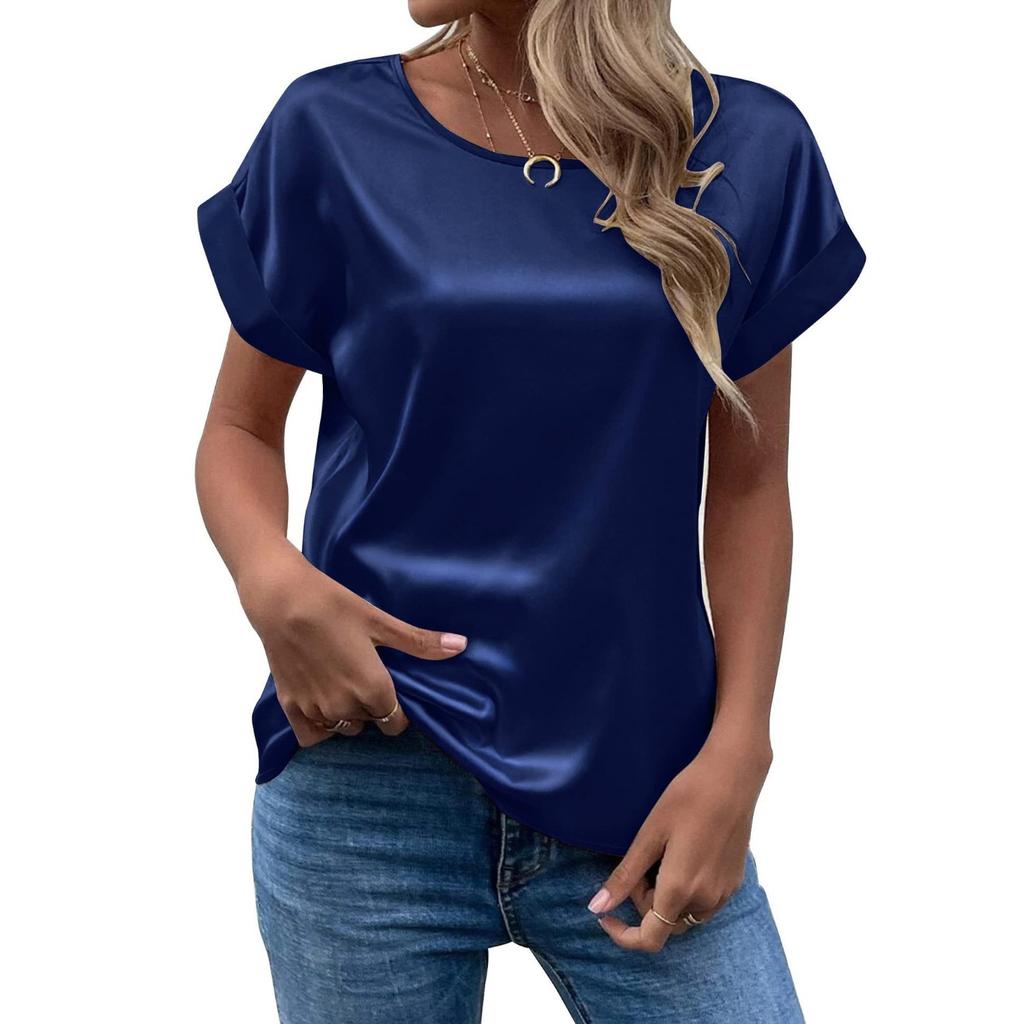 HNXC Summer Chic Color Ding Pullover Round-neck Straight Women's T-shirt