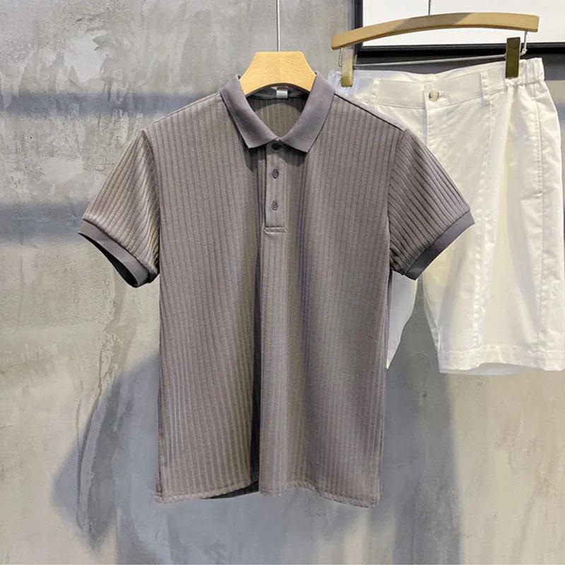 Men's Slim Fit Short Sleeve Polo Knit Shirt - Korean Style Casual Ribbed Top